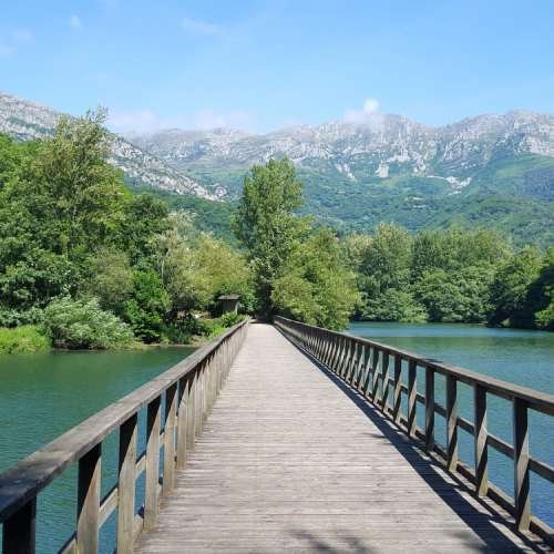 Bridge over the lake in asturias, spain